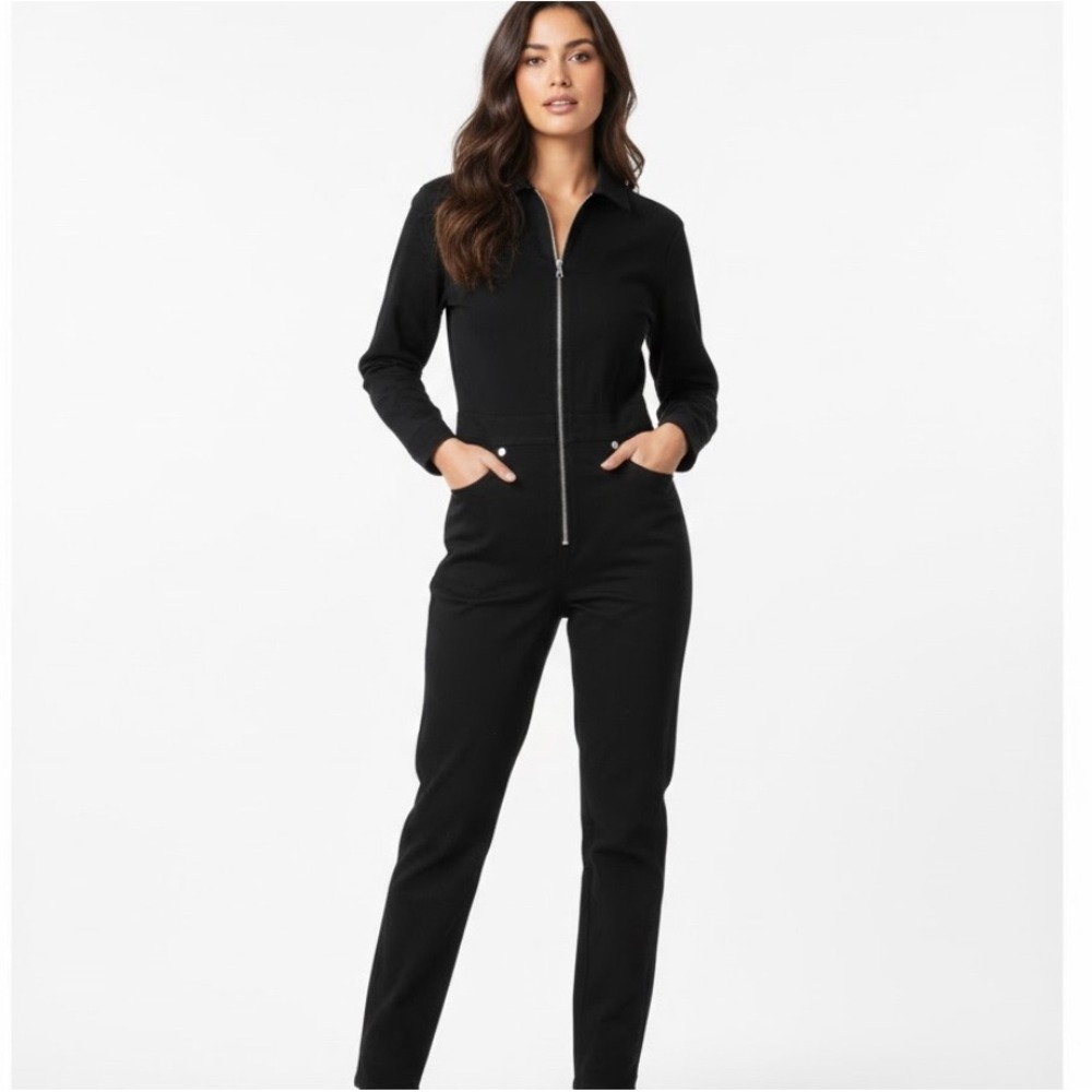 Seattle Gear Jumpsuit Women P Black Excellent‎ Zip Front Stirrup Long Sleeve